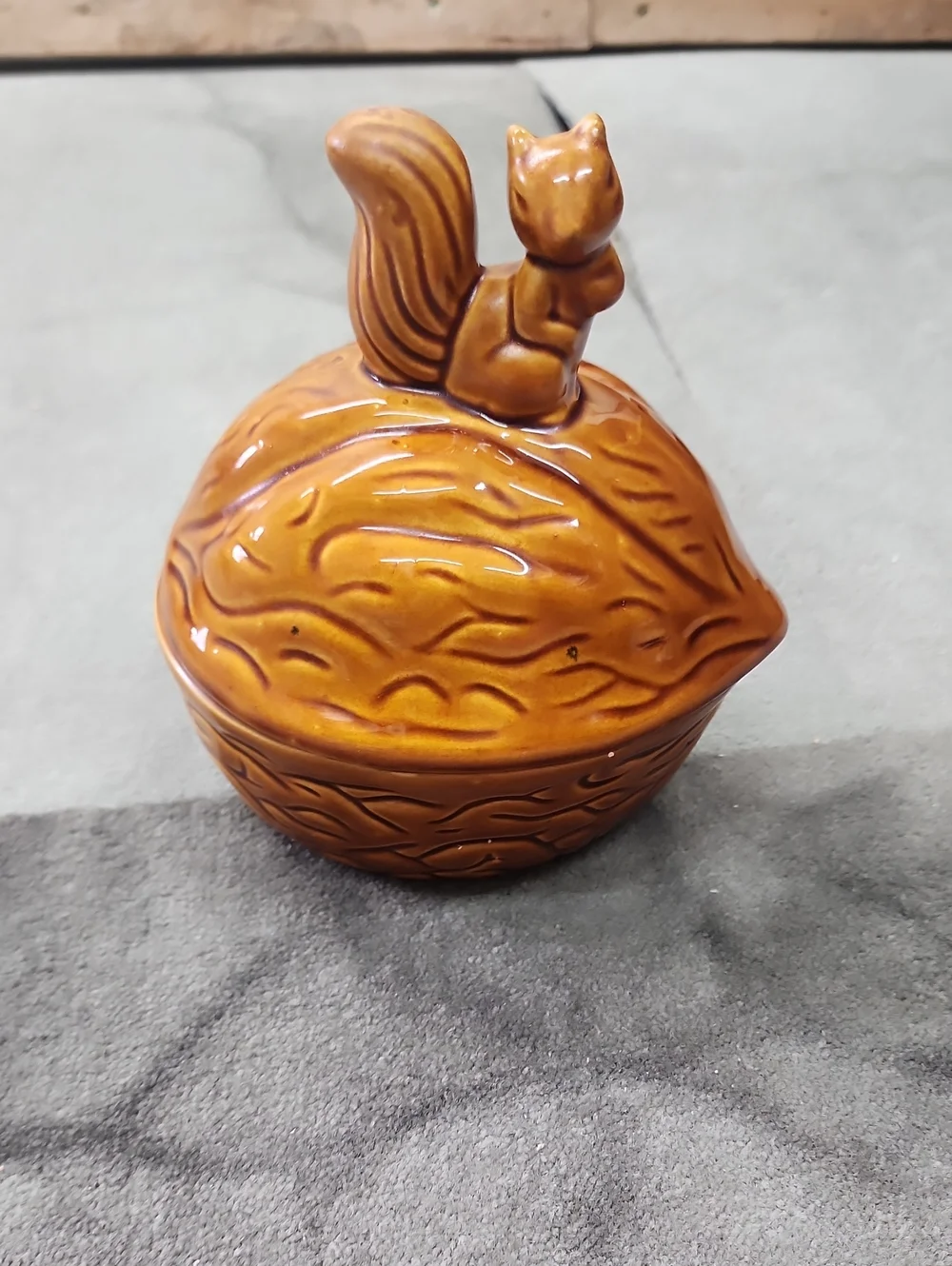 Ceramic Squirrel Lidded Jar in Warm Brown